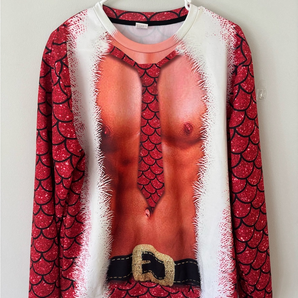 Novelty Santa-Inspired Muscle Print Sweater - Red & White